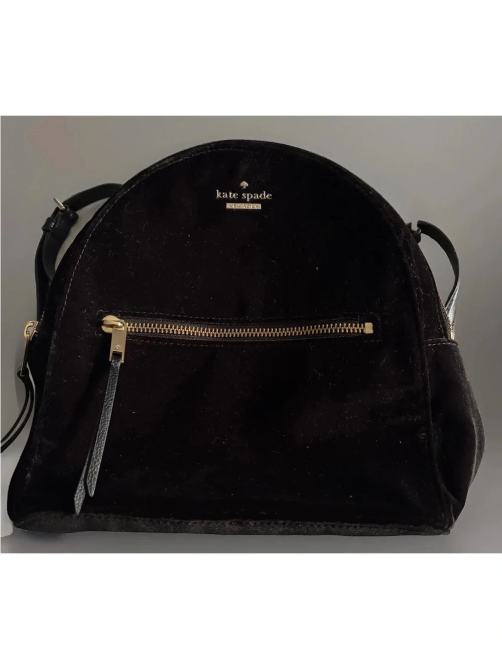 kate spade Black Velvet  Mini Backpack with Gold Zippers